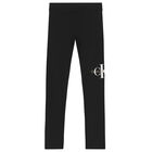 Girls Black Logo Leggings, 1, hi-res
