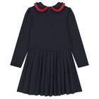 Girls Navy Blue Ribbon Dress, 1, hi-res