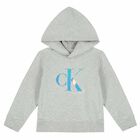 Girls Grey Logo Hooded Top, 1, hi-res