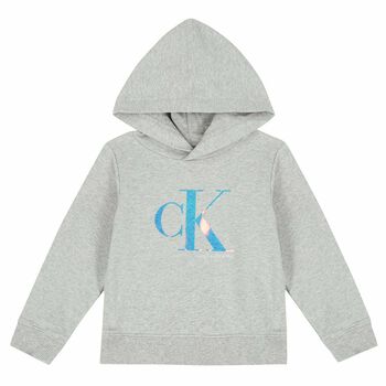 Girls Grey Logo Hooded Top