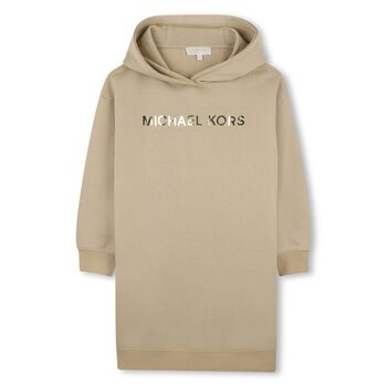 Girls Beige Logo Hooded Dress