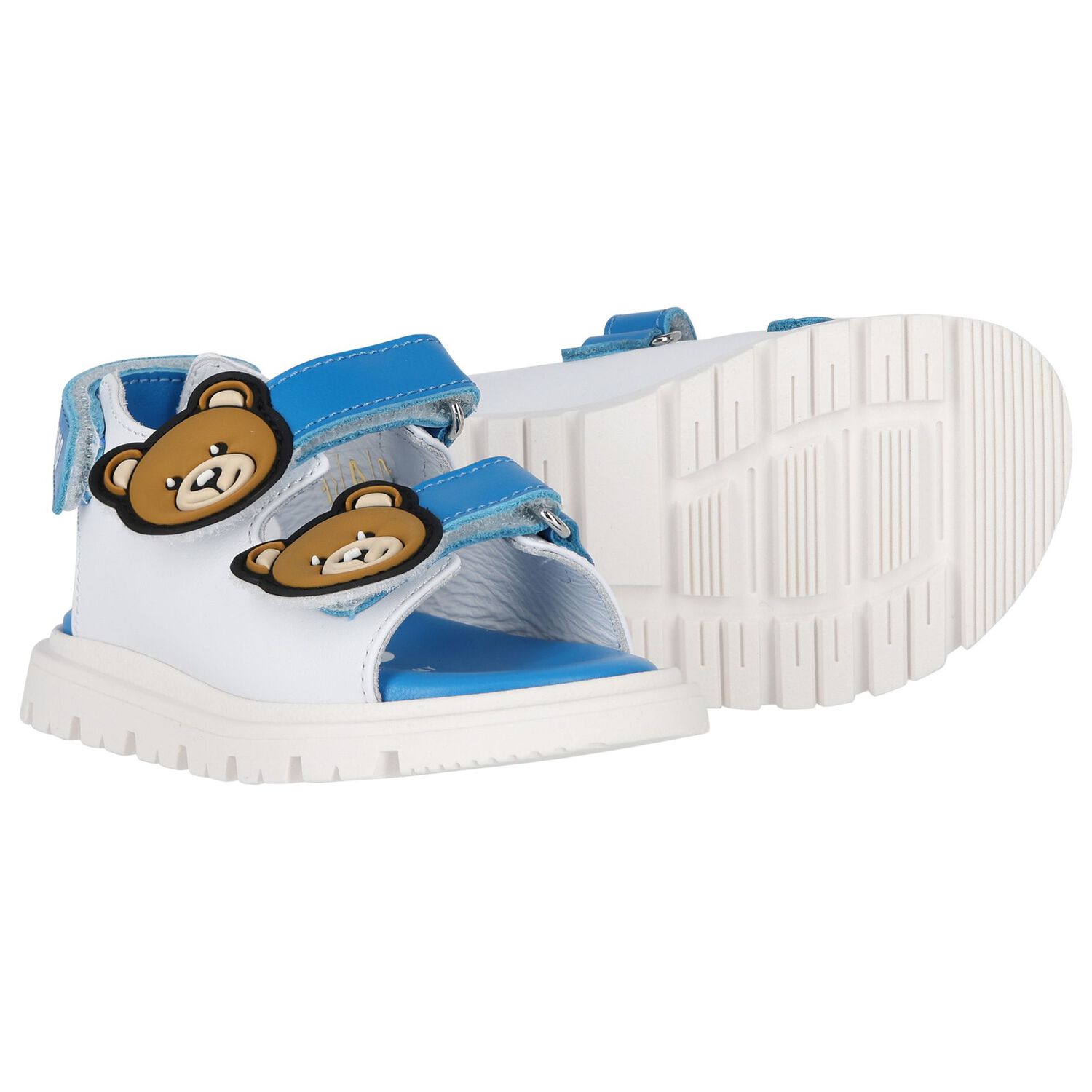 White & Blue Teddy Bear Sandals, 1, hi-res
