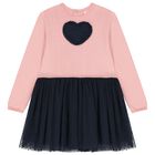 Girls Pink & Navy Blue Knitted Dress, 1, hi-res