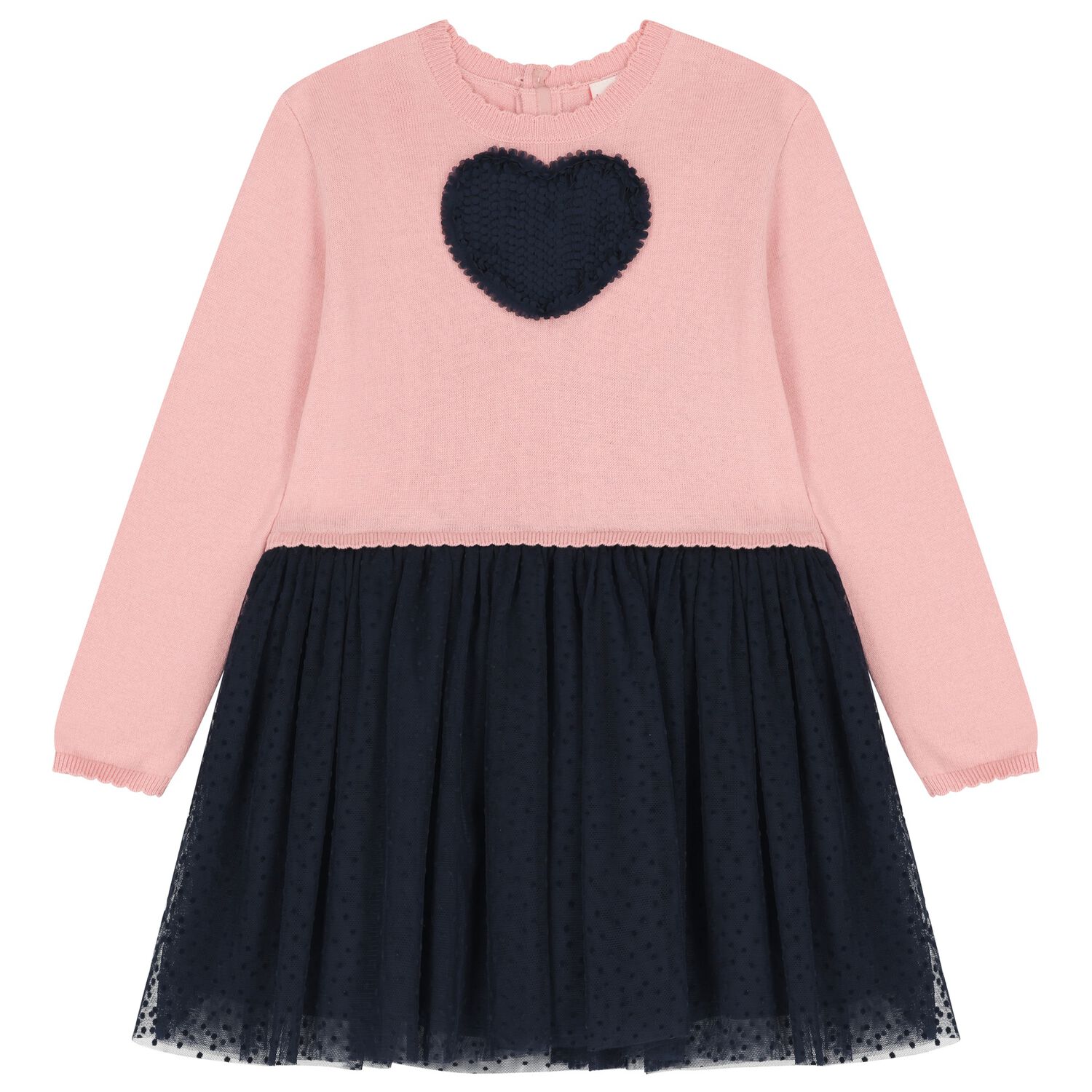 Girls Pink & Navy Blue Knitted Dress, 1, hi-res
