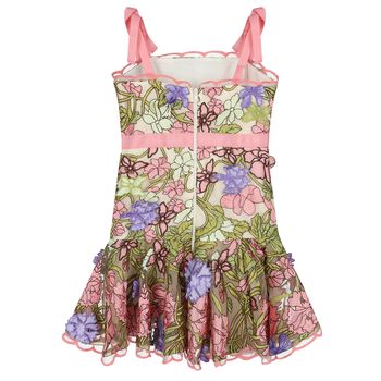 Girls Ivory & Pink Floral Embroidered Dress