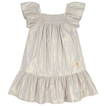 Girls Grey & Gold Logo Dress