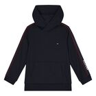 Boys Navy Blue Logo Hooded Top, 1, hi-res