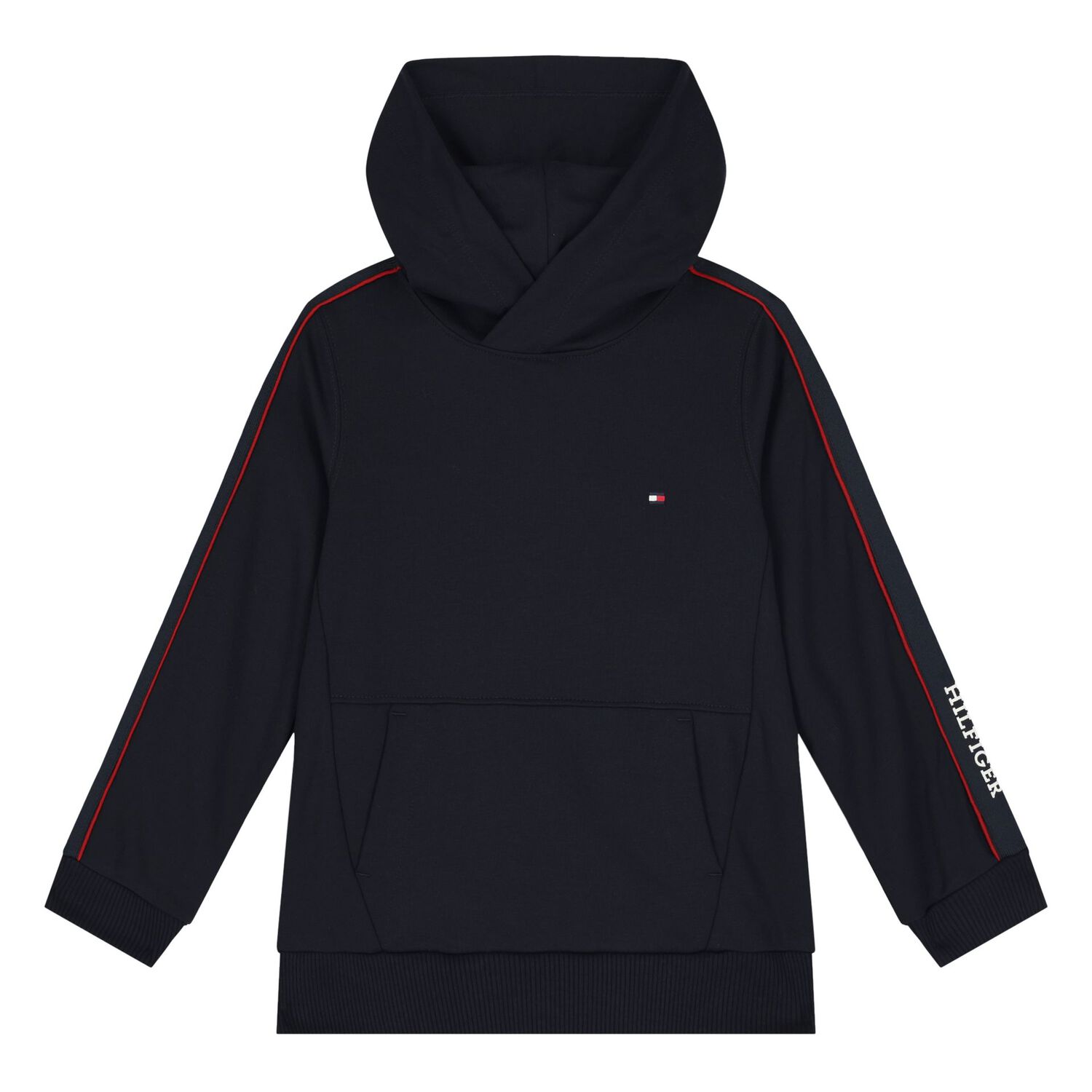 Boys Navy Blue Logo Hooded Top, 1, hi-res