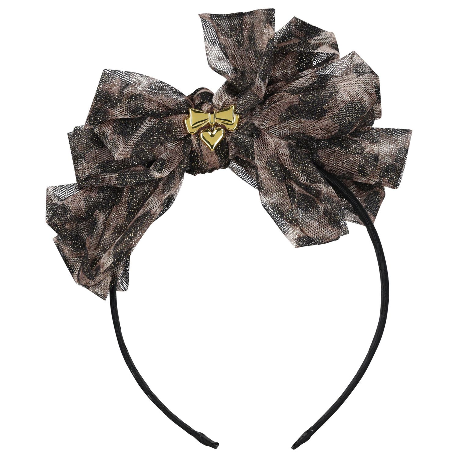 Girls Black & Beige Leopard Bow Headband, 2, hi-res