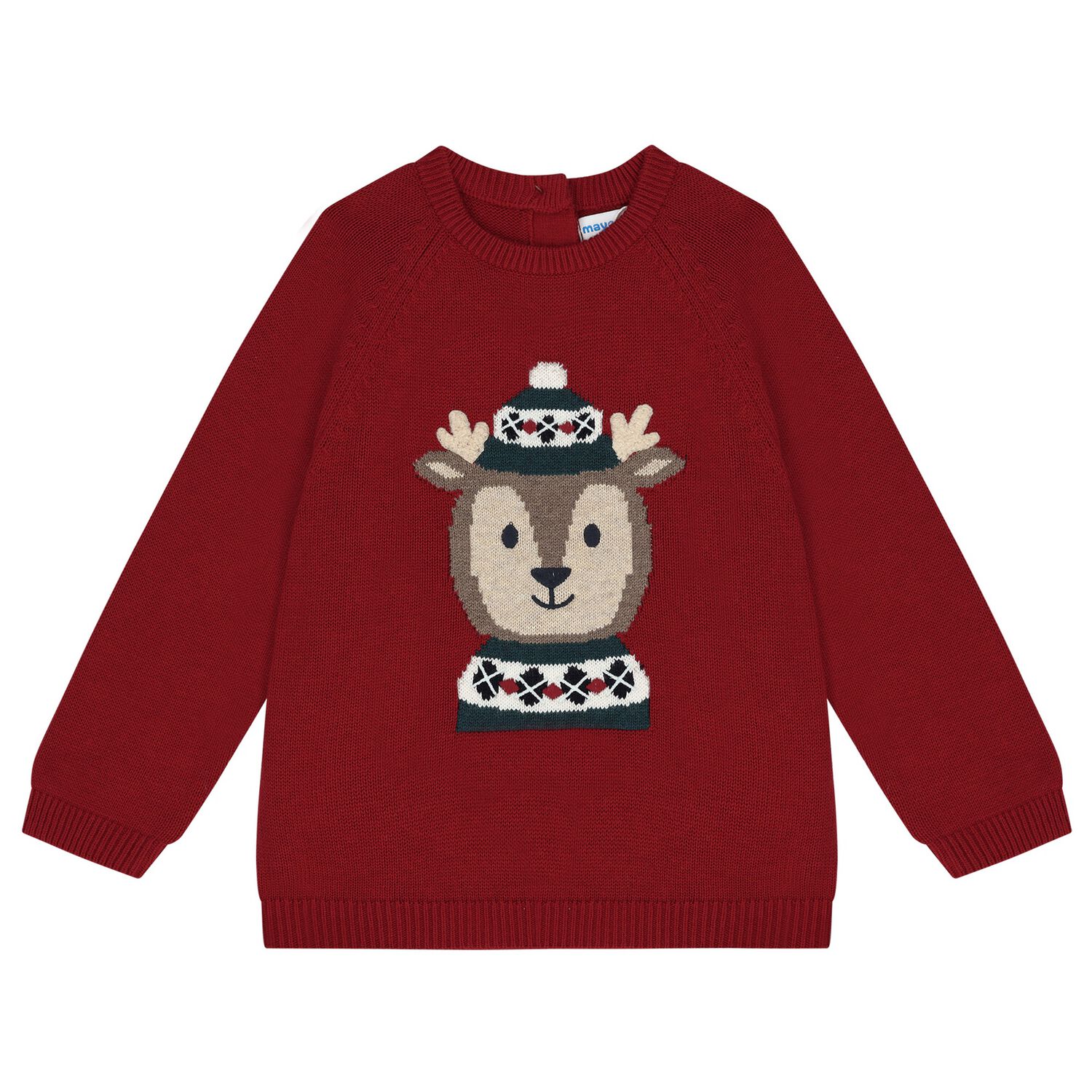Baby Boys Red Reindeer Knitter Jumper, 1, hi-res