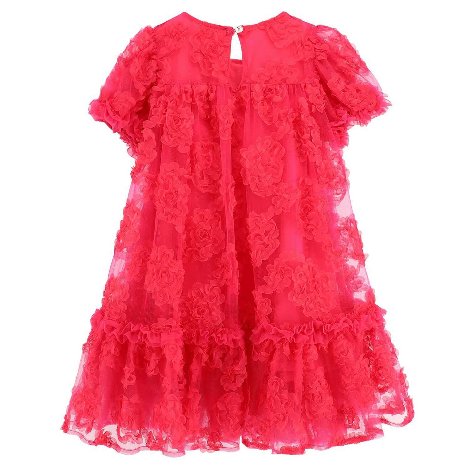 Girls Fuchsia Pink Floral Tulle Dress, 2, hi-res