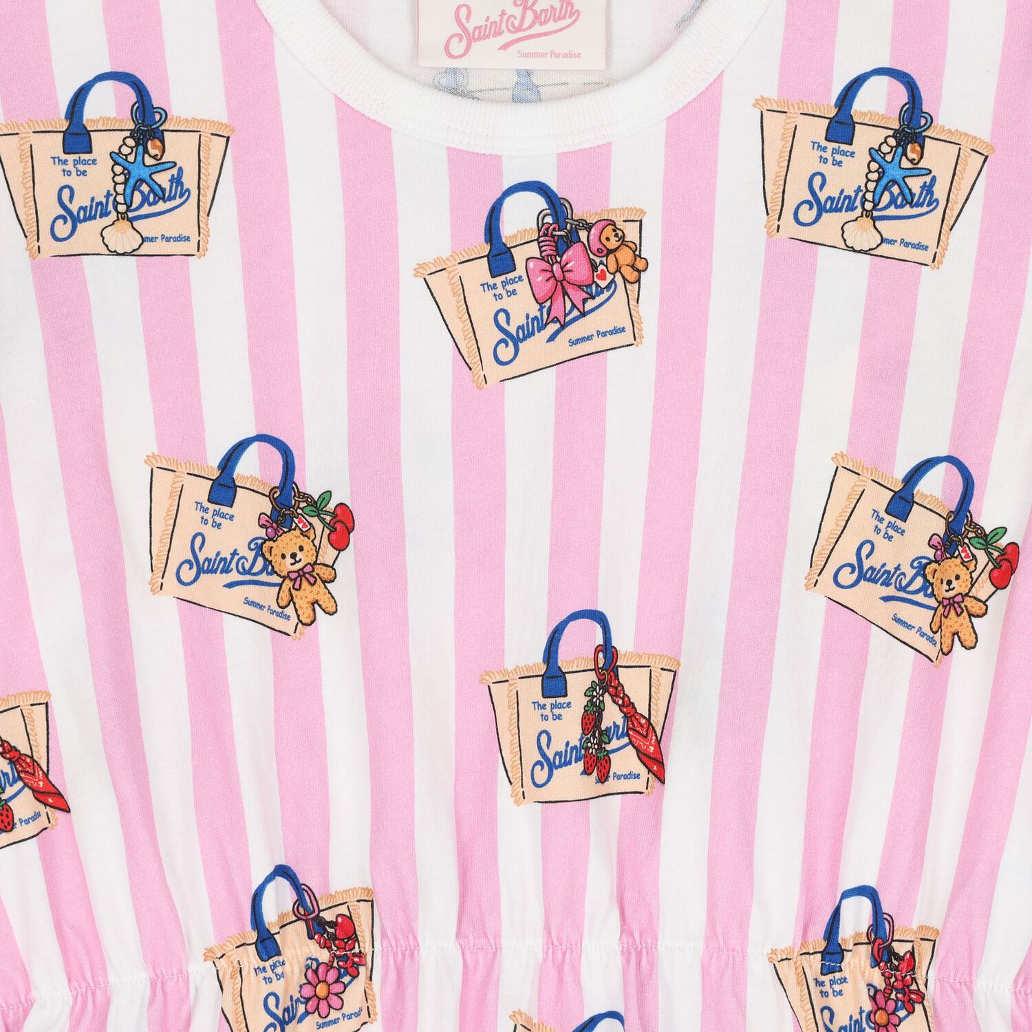 Girls White & Pink Striped Dress, 1, hi-res