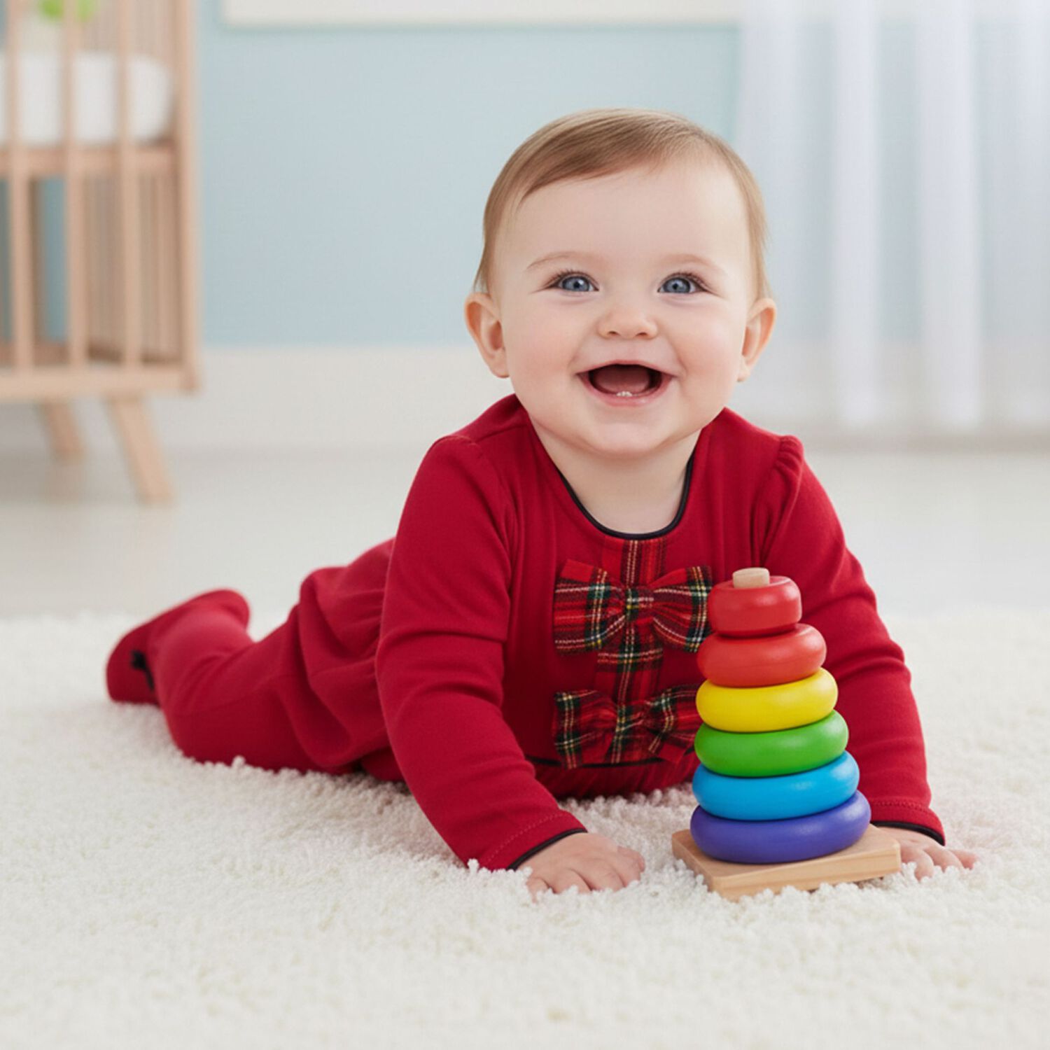Baby Girls Red Tartan Bows Babygrow, 1, hi-res