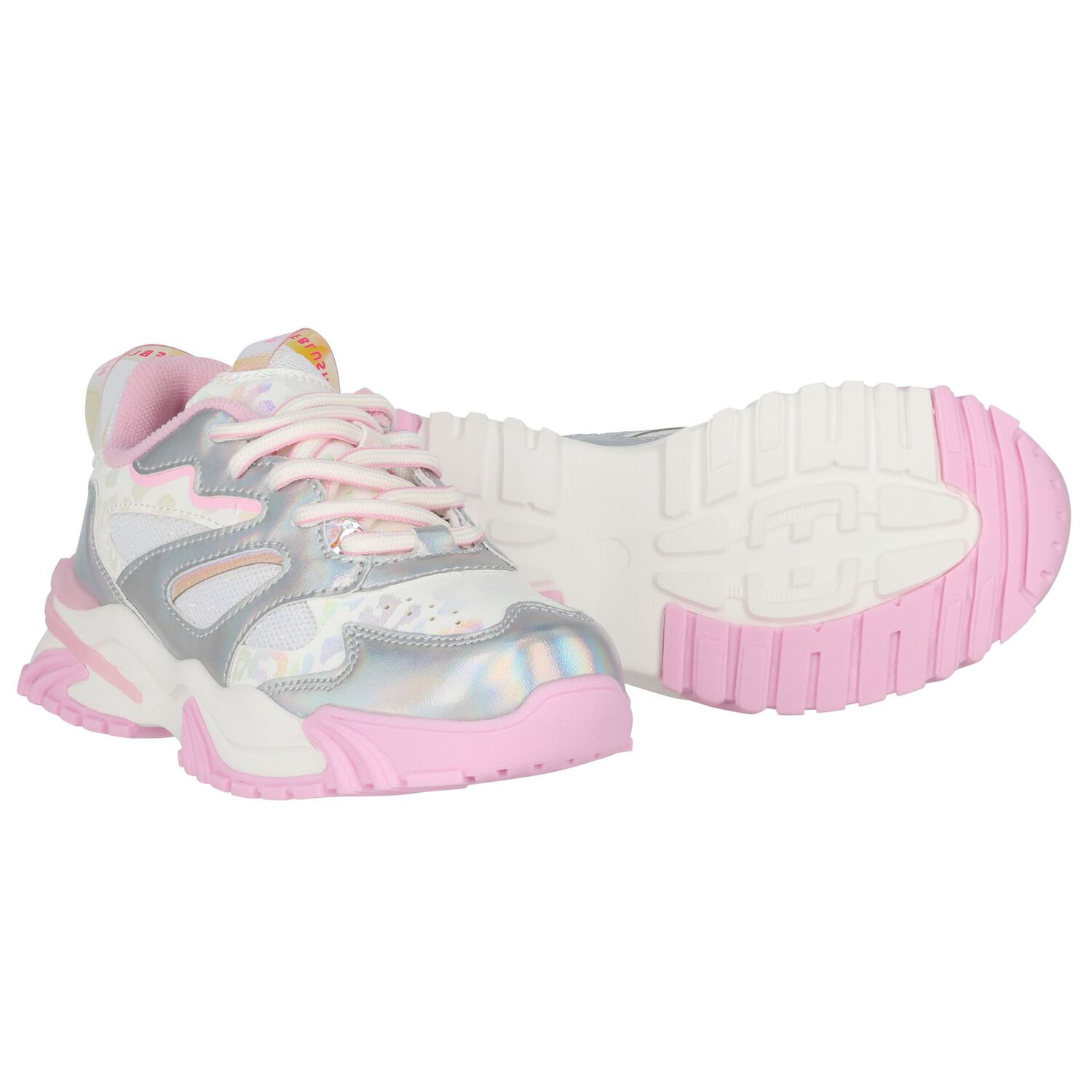 Girls Iridescent Silver, White & Pink Trainers, 1, hi-res