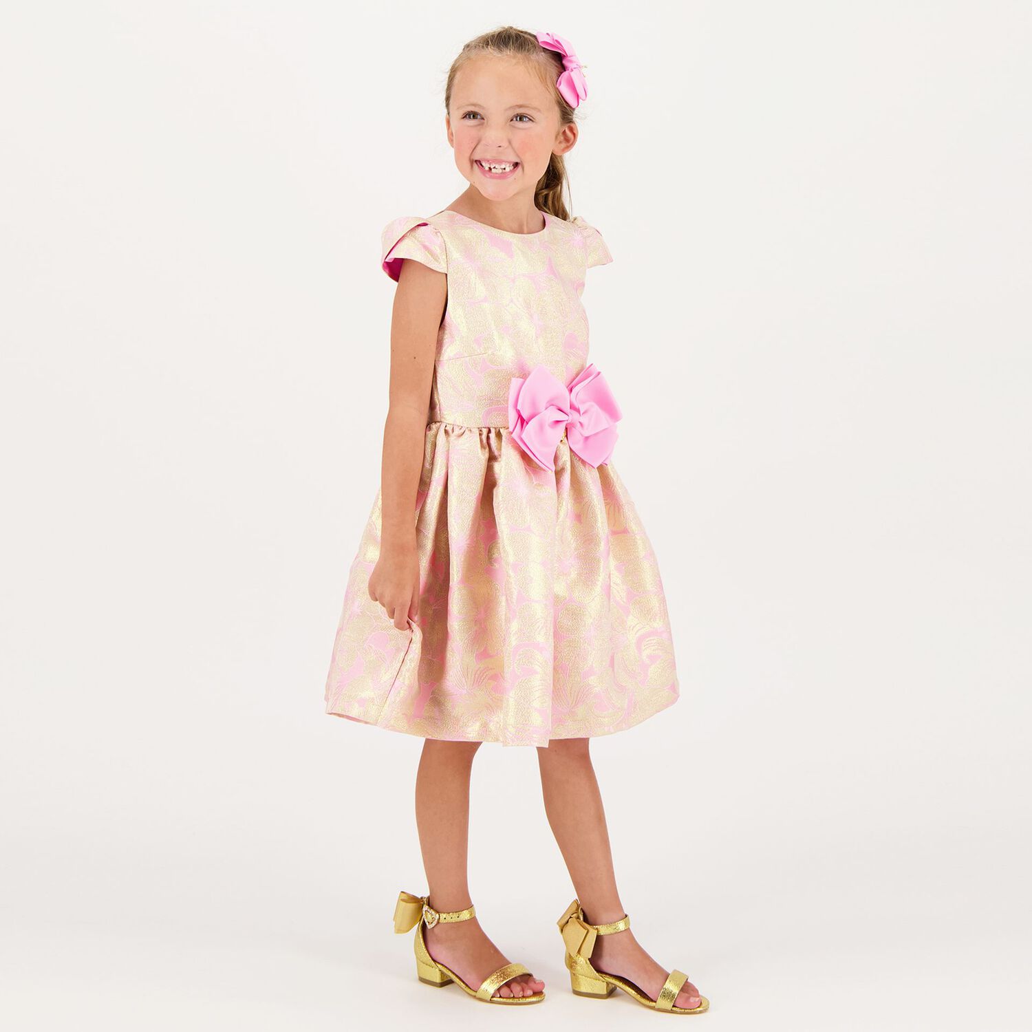 Girls Pink Jacquard Dress, 1, hi-res