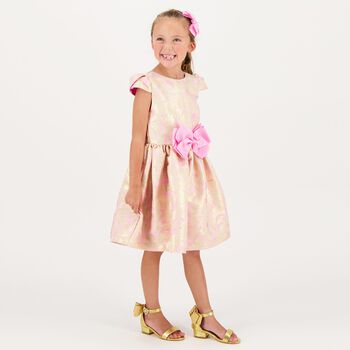Girls Pink Jacquard Dress