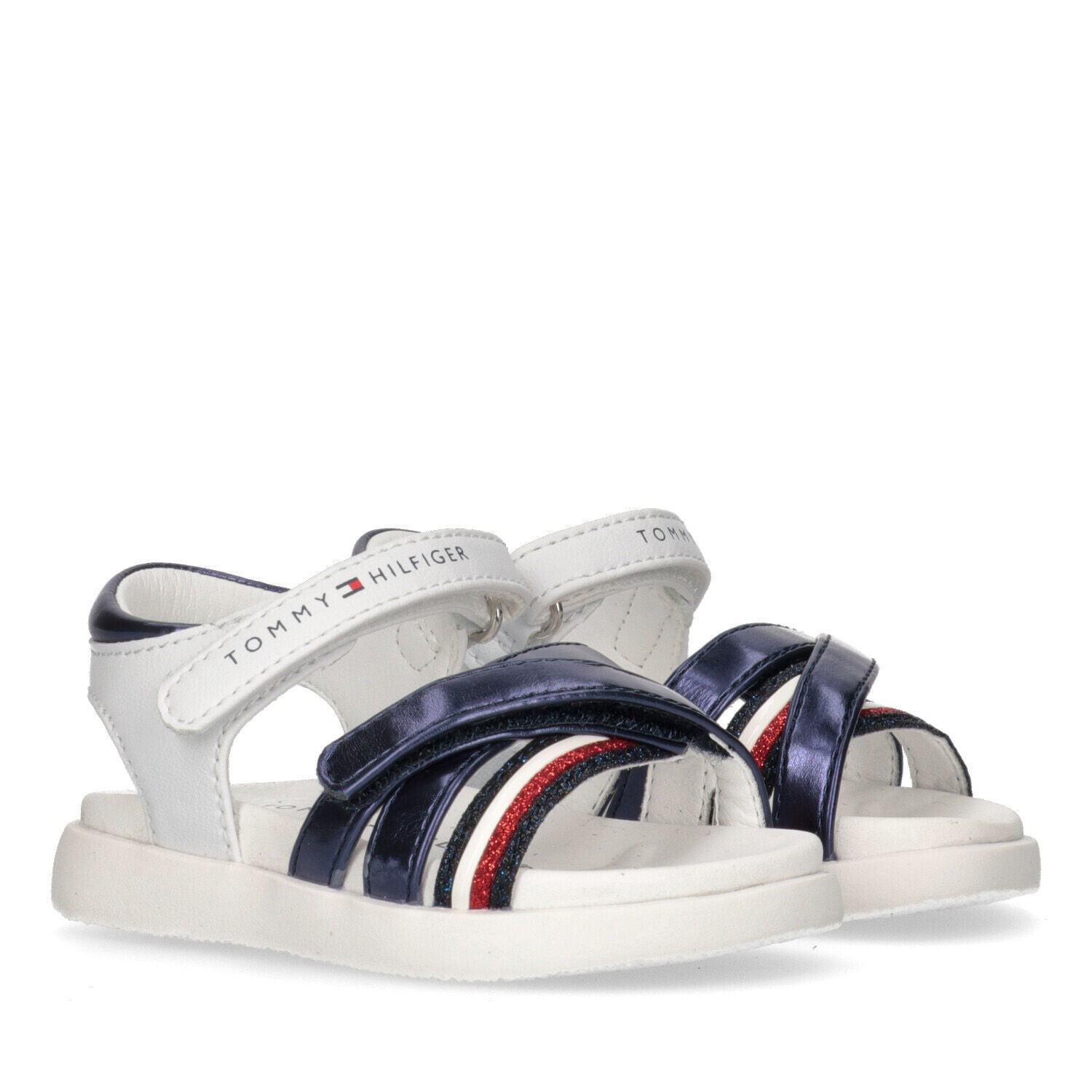 Girls White & Blue Striped Sandals, 1, hi-res