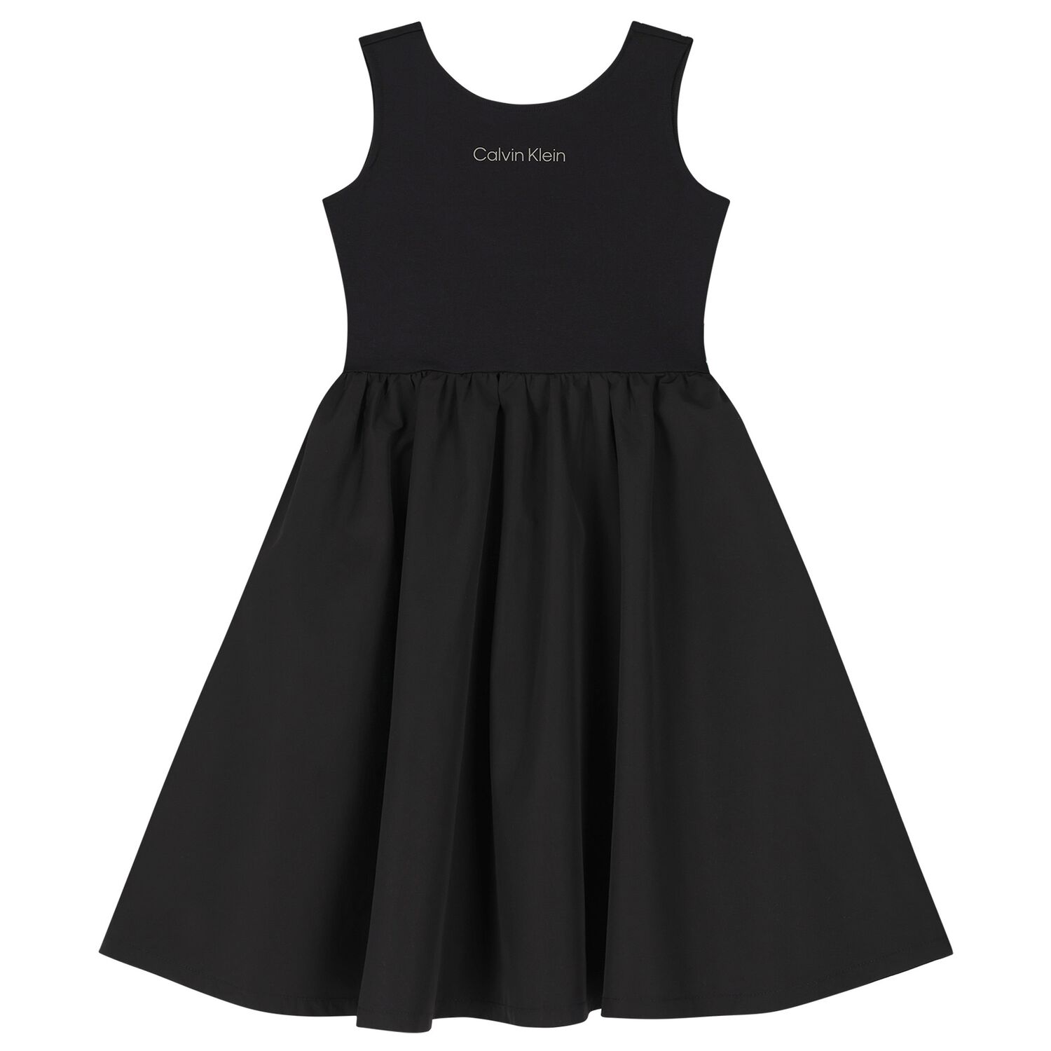 Girls Black Flared Jersey Dress, 1, hi-res