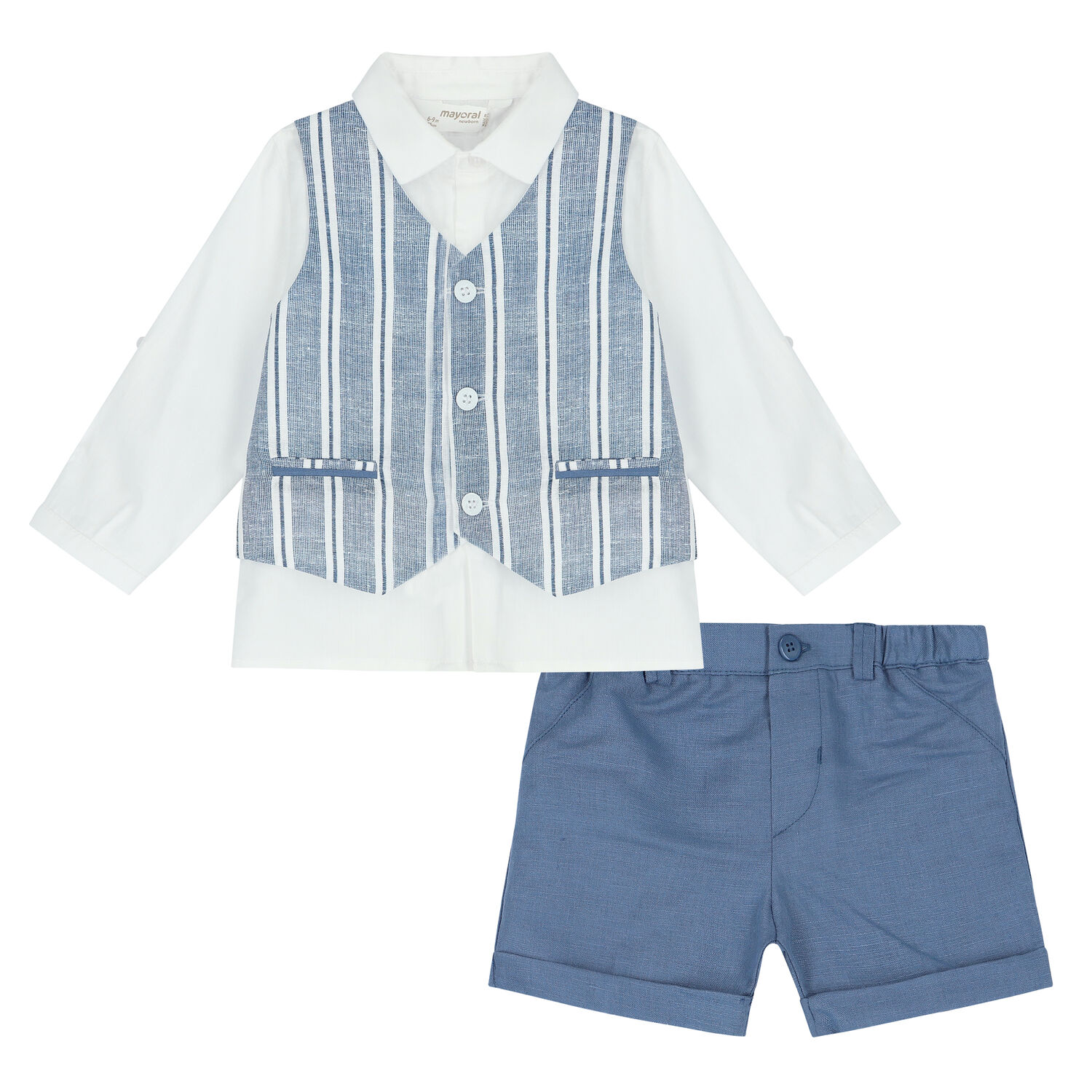 Baby Boys White & Blue Shorts Set, 1, hi-res image number null