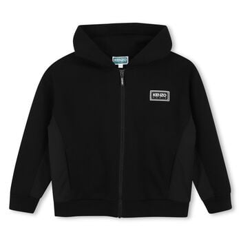 Boys Black Logo Hooded Zip Up Top