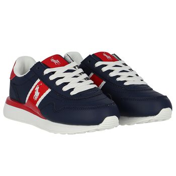 Boys Navy Blue & Red Trainers
