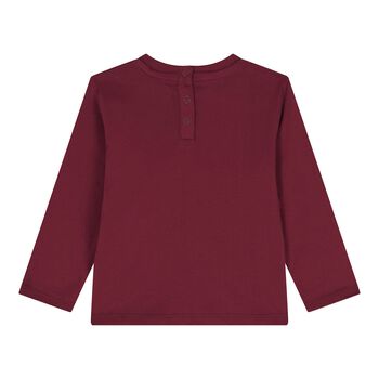 Baby Boys Burgundy Teddy Bear Logo Long Sleeve Top