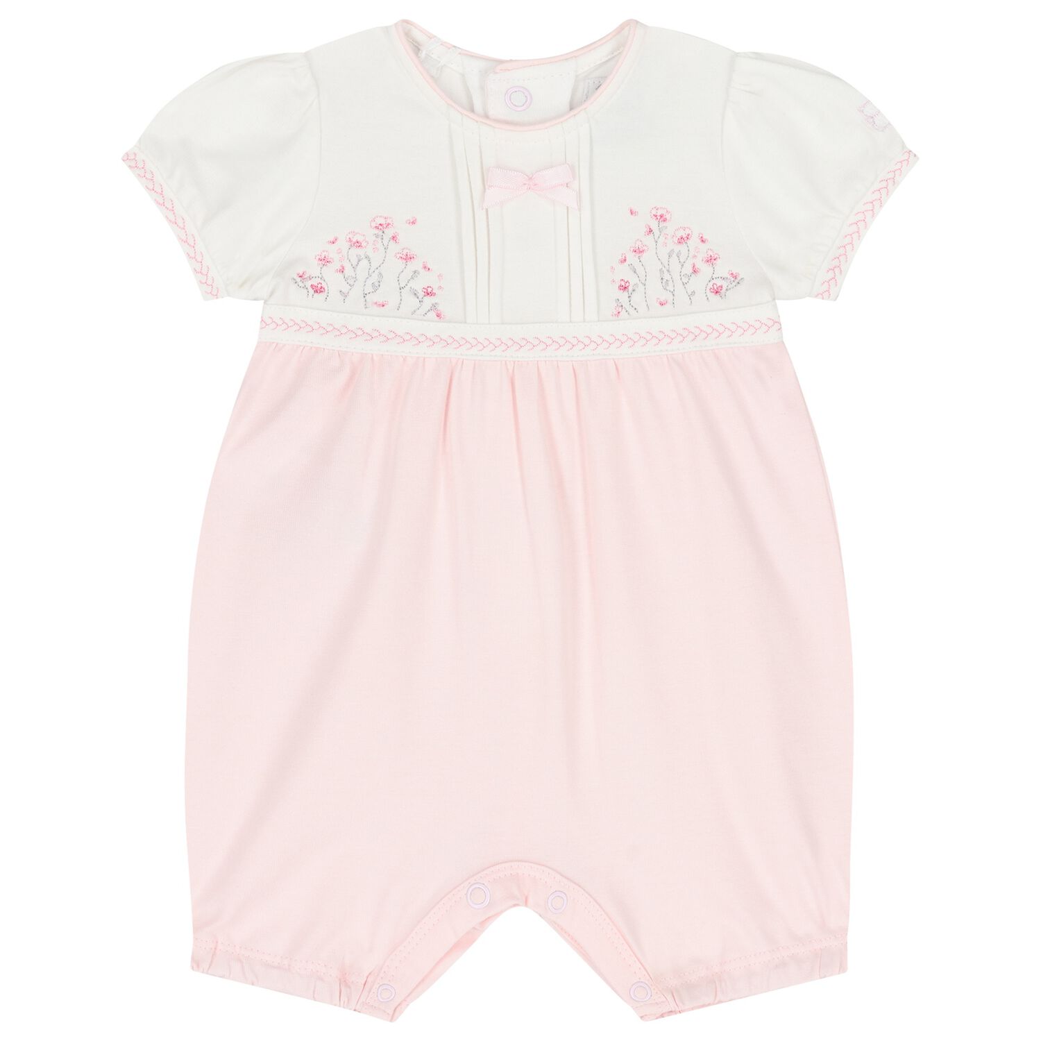 Baby Girls White & Pink Floral Romper, 1, hi-res