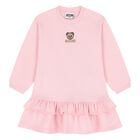 Younger Girls Pink Teddy Bear Logo Dress , 1, hi-res