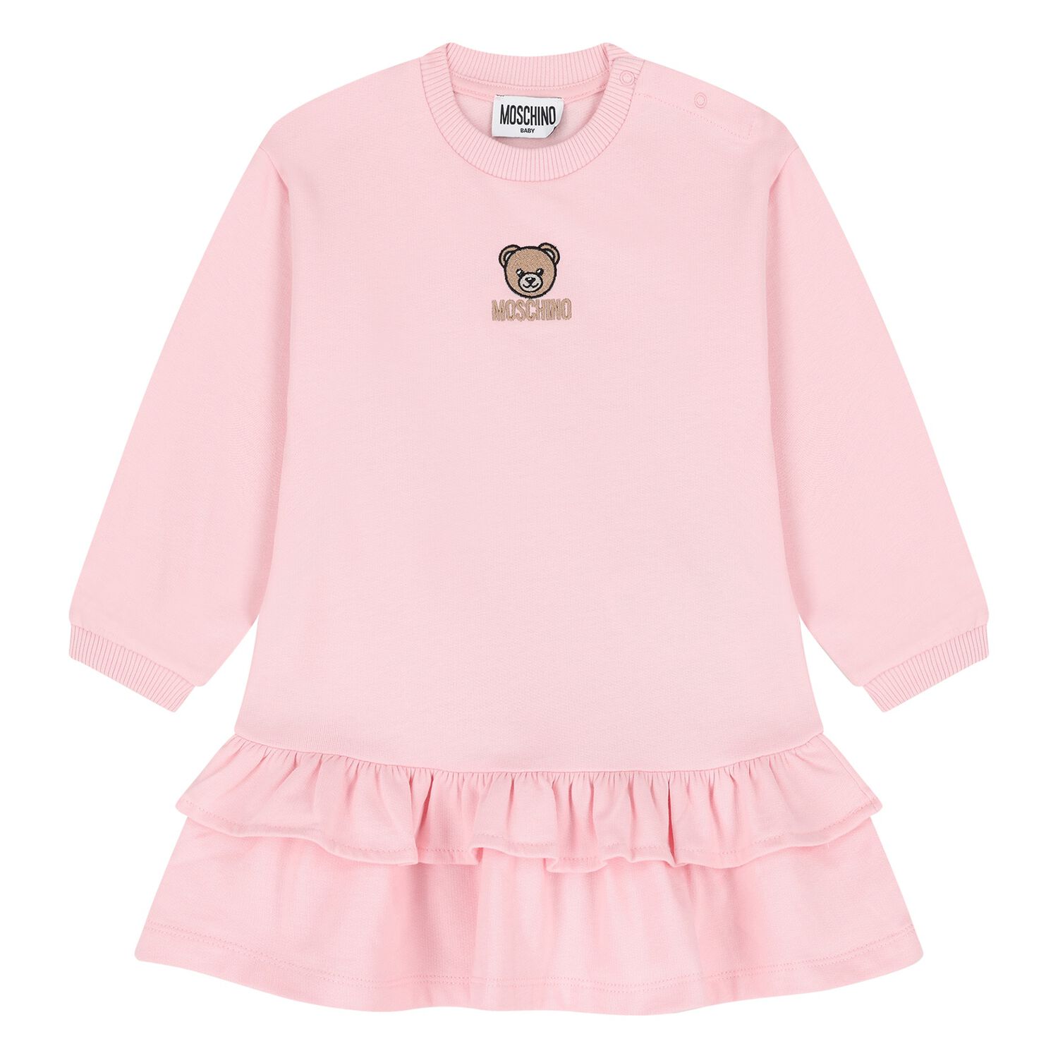 Younger Girls Pink Teddy Bear Logo Dress , 1, hi-res
