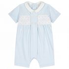 Baby Boys Blue Embroidered Romper, 1, hi-res