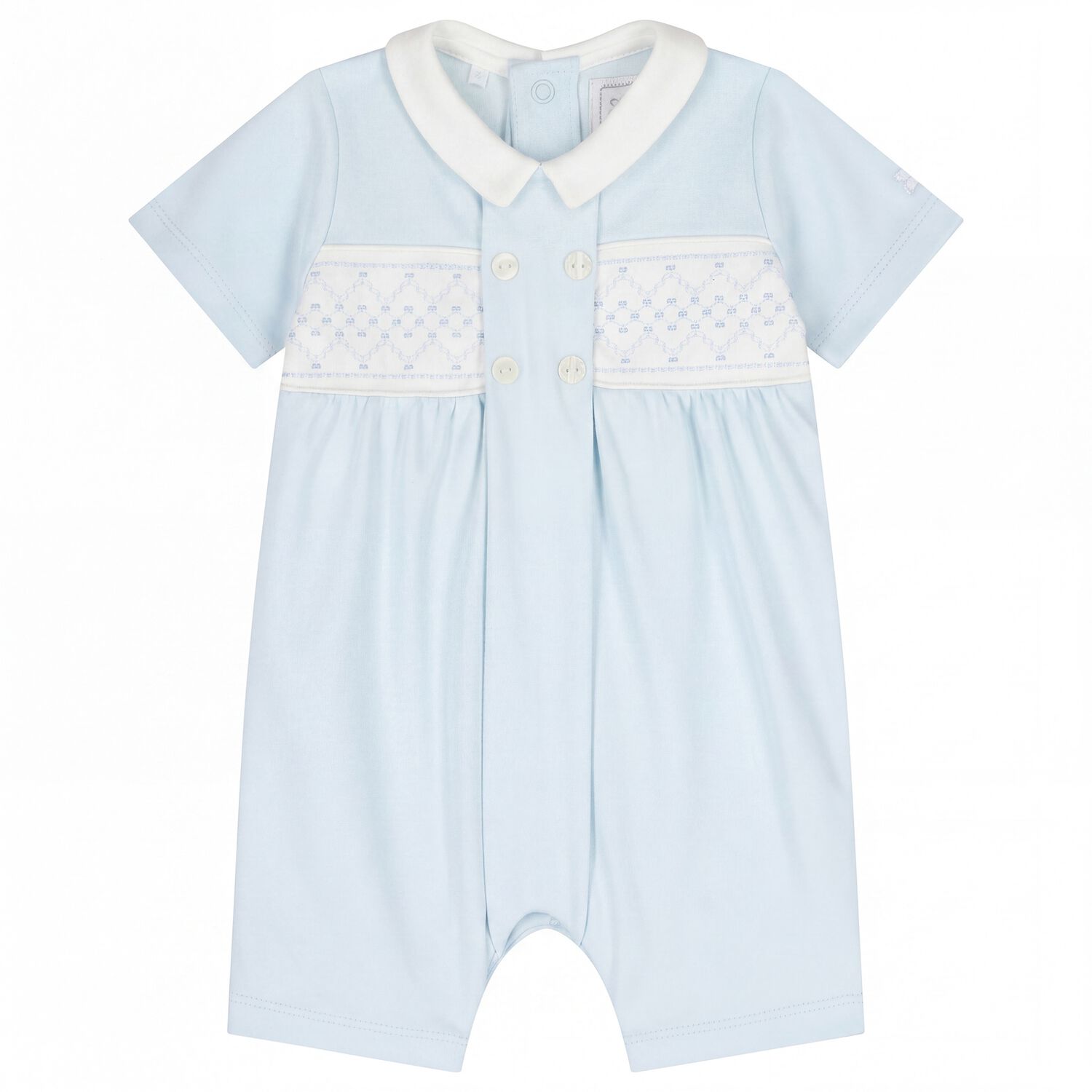 Baby Boys Blue Embroidered Romper, 1, hi-res