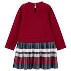 Girls Red Striped Pleated Dress, 3, hi-res