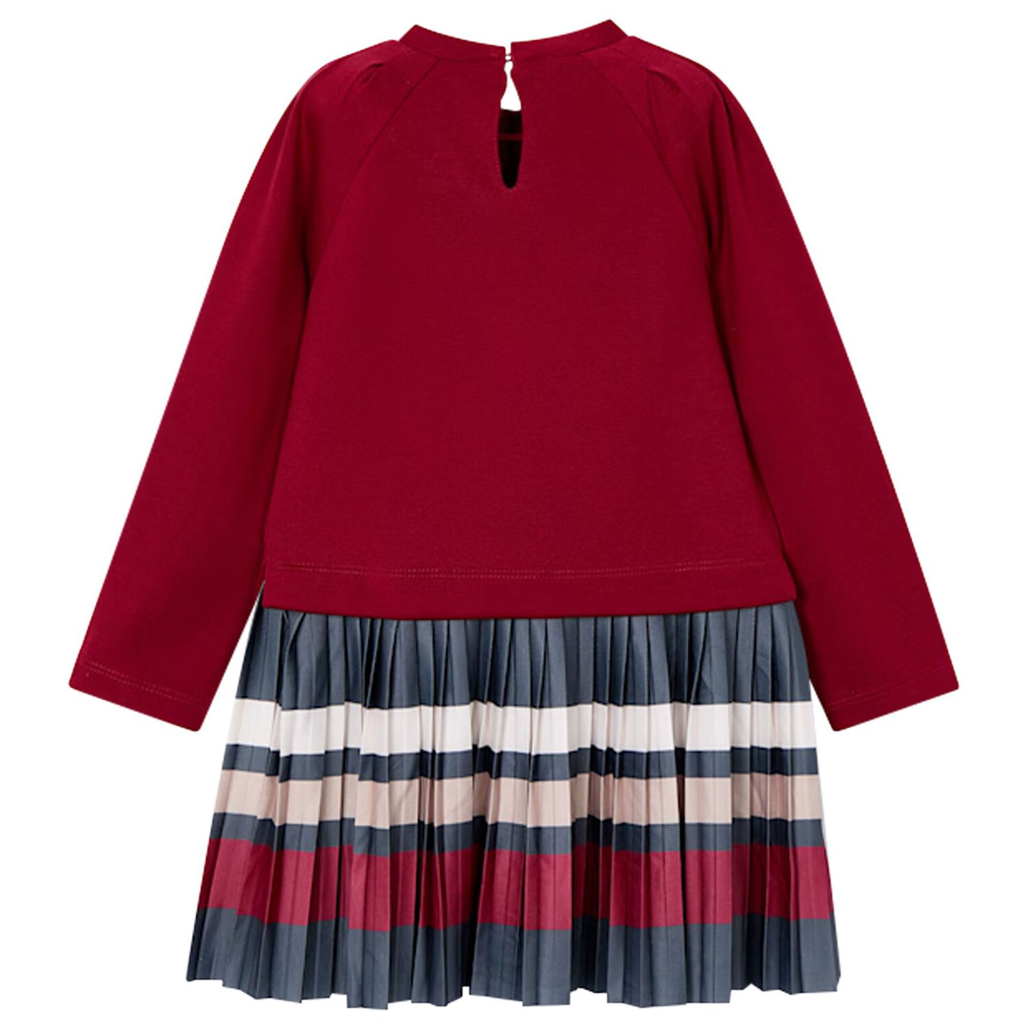 Girls Red Striped Pleated Dress, 3, hi-res