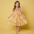 Girls Yellow & Pink Floral Tulle Dress, 2, hi-res