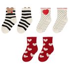 Younger Girls Red & Ivory Heart Socks ( 3 Pack ), 2, hi-res