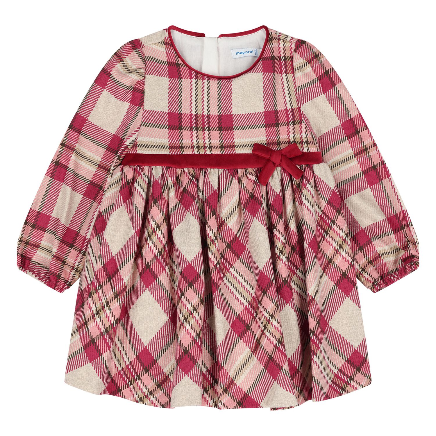 Younger Girls Pink Check Dress, 1, hi-res