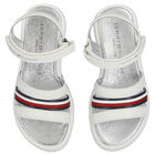 Girls White Stripe Logo Sandals, 1, hi-res