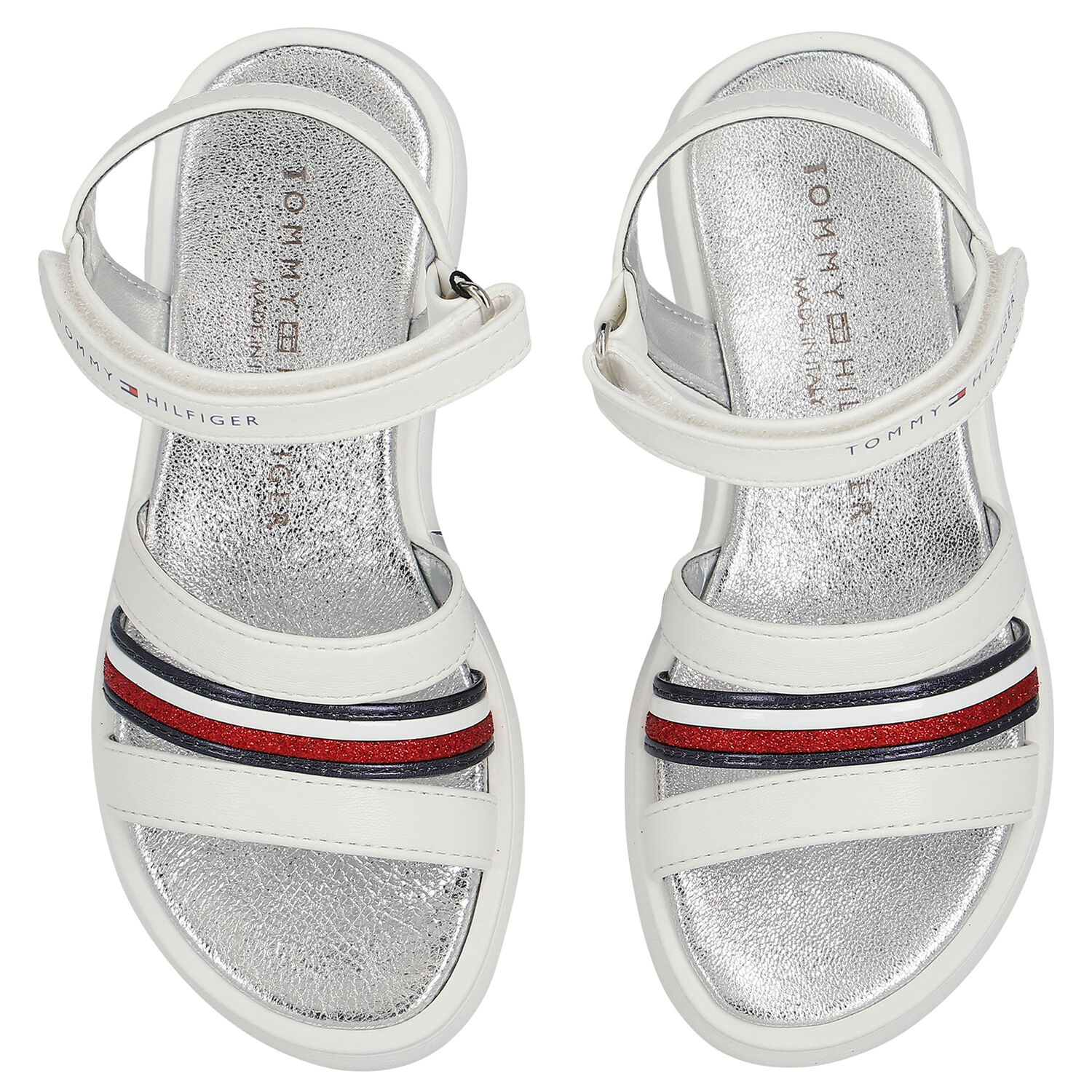 Girls White Stripe Logo Sandals, 1, hi-res