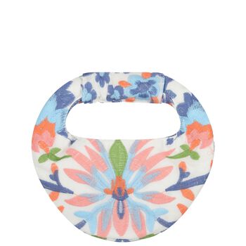 Girls White & Blue Embroidered Floral Handbag 