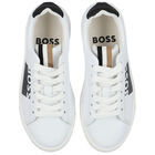 Boys White Logo Trainers, 1, hi-res