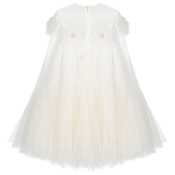 Girls White Flower Cape Tulle Dress