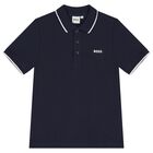 Boys Navy Blue Logo Polo Shirt, 3, hi-res