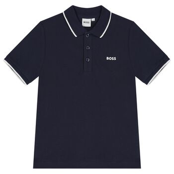 BOSS Boys Navy Blue Logo Polo Shirt, 3 Boys Navy Blue Logo Polo Shirt