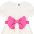 Girls White & Pink Bow Dress, 1, hi-res
