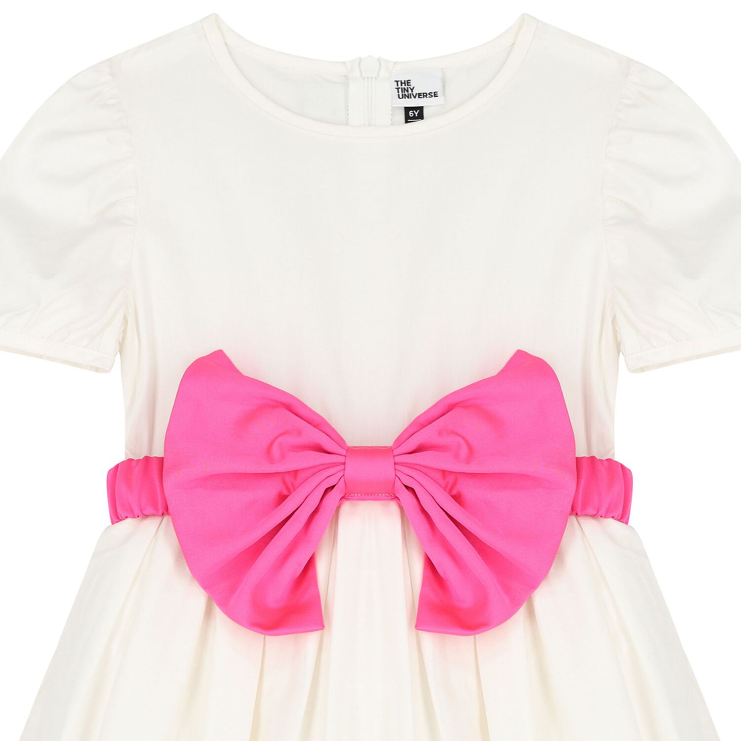 Girls White & Pink Bow Dress, 1, hi-res image number null
