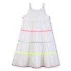 Girls White Tiered Dress, 1, hi-res