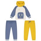 Younger Boys Ivory, Blue & Yellow 3-Piece Tracksuit, 1, hi-res