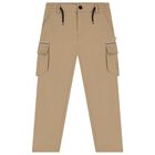 Boys Beige Logo Trousers, 1, hi-res
