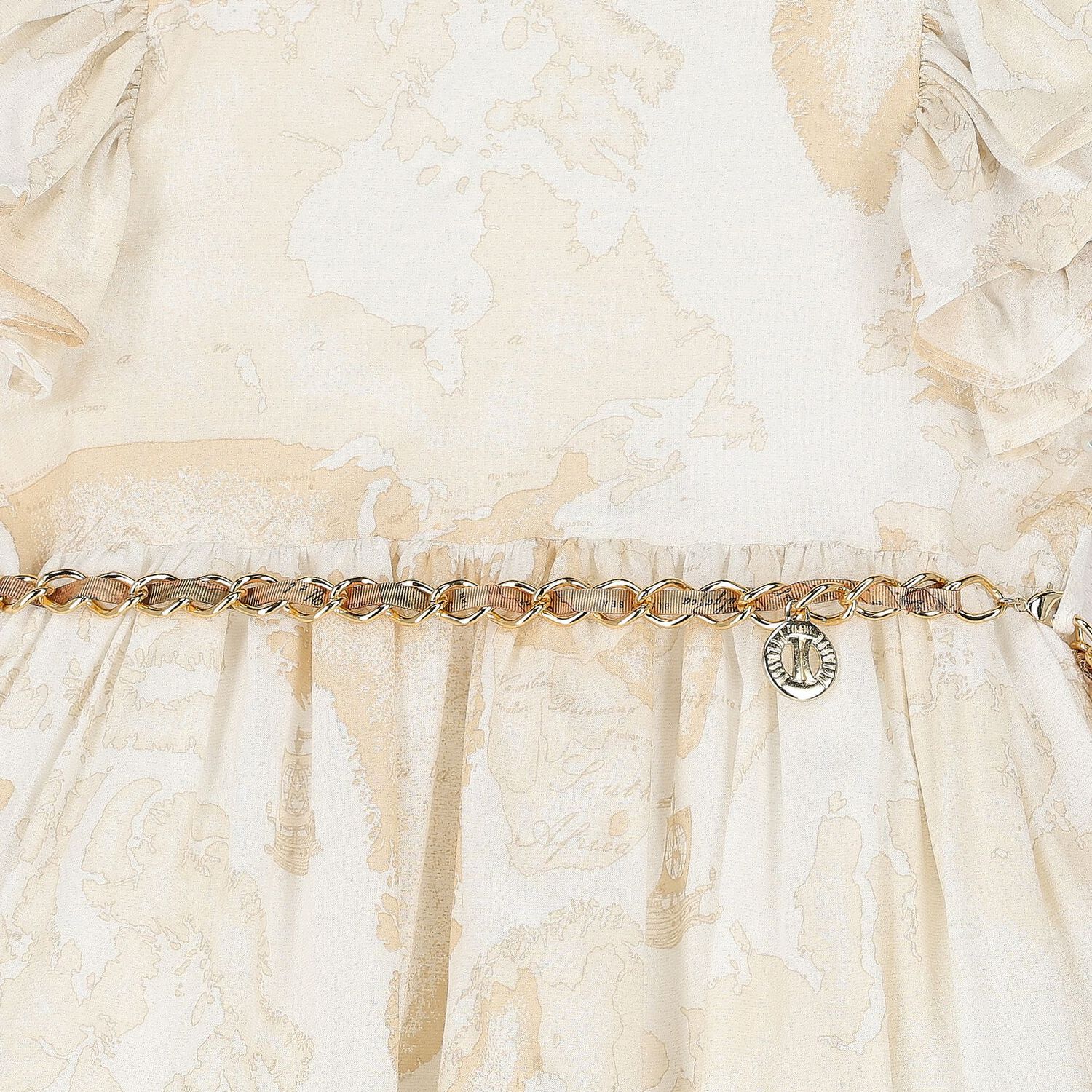 Girls Beige Geo Map Dress, 1, hi-res