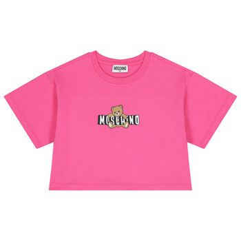 Girls Pink Teddy Bear Logo T-Shirt